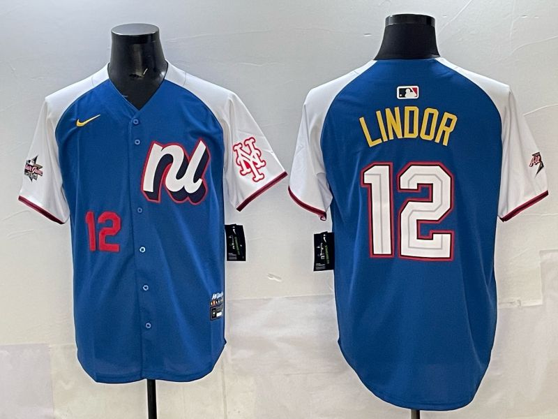 Men New York Mets 12 Lindor Blue white All star 2025 Nike MLB Jersey style 02